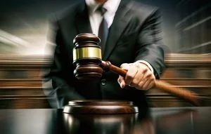 Le marteau de la justice est frappé sur son socle, signifiant le prononcé de la sanction